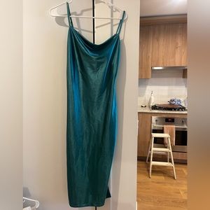 Work once size small forest green satin midi dress